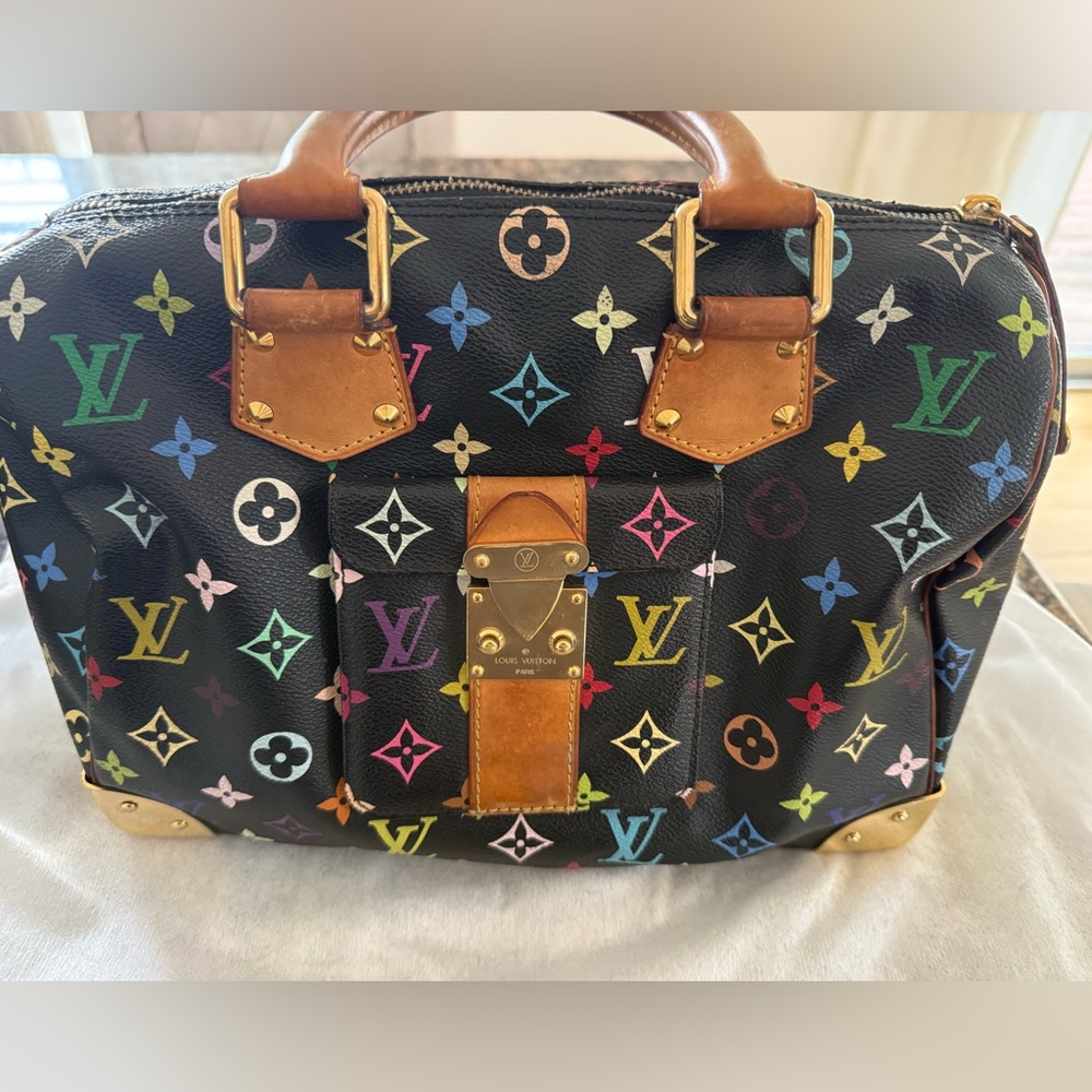 Louis Vuitton Black Speedy with Iconic Monogram and Gold Hardware